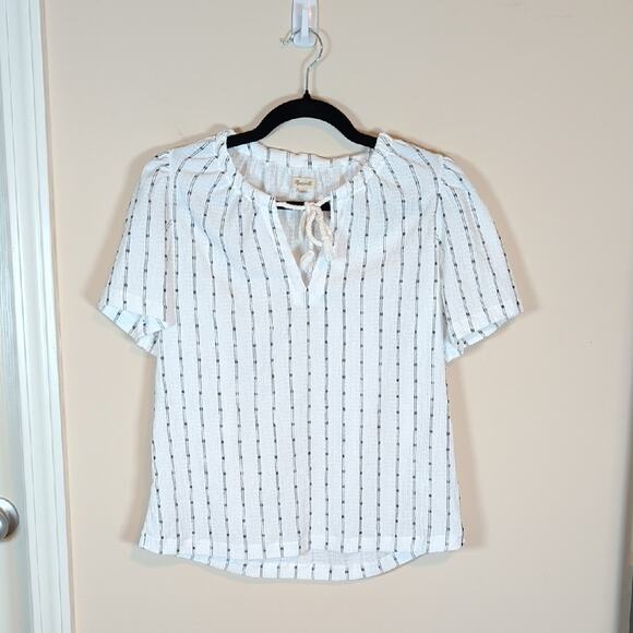 Madewell Tie Neck Dot Pattern Tunic Top - Picture 2 of 8